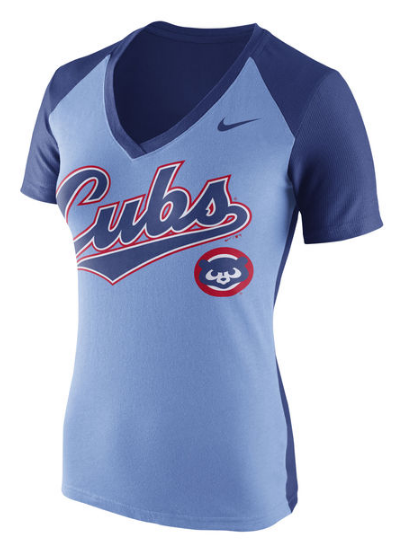 Women's Chicago Cubs Nike Light Blue Cooperstown Collection Throwback Logo V-Neck T-Shirt