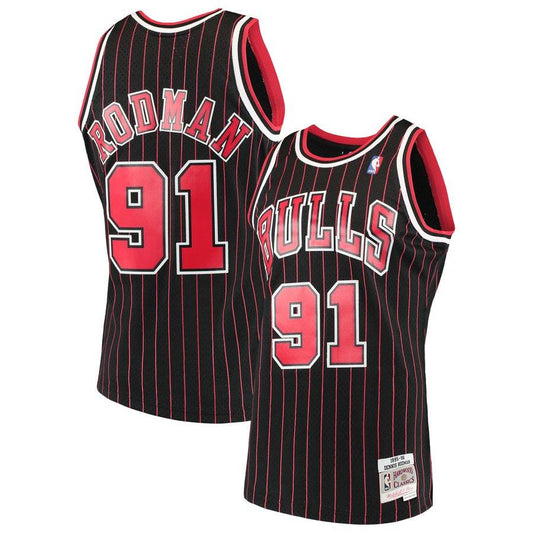 Men's Chicago Bulls Dennis Rodman Mitchell & Ness Black 1995-96 Hardwood Classics Swingman Jersey