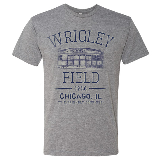 Mens Wrigley Field Chicago Clark and Addison Heather Gray Tri Blend Tee