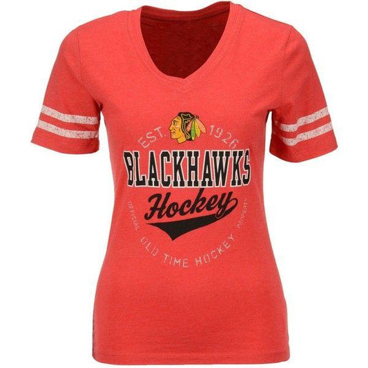 Women's Chicago Blackhawks Old Time Hockey Newbury Collection Red Kruner V-Neck T-Shirt