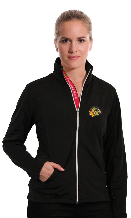 Women's Chicago Blackhawks Levelwear Aurora Script Full Zip Jacket-Black