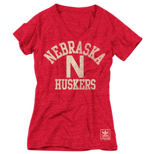 Nebraska Cornhuskers Women's Heather Red adidas Originals Gym Class Tri-Blend Vintage T-Shirt