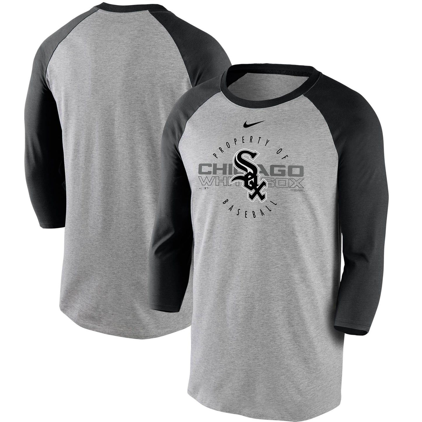 Men's Chicago White Sox Nike Gray/Black Property Of Tri-Blend Raglan 3/4 Sleeve T-Shirt