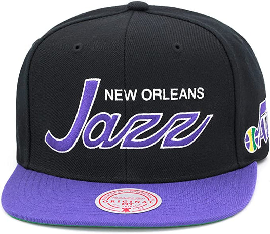 New Orleans Jazz Hardwood Classics Team Script 2.0 2 Tone Black/Purple Mitchell & Ness Snapback Hat