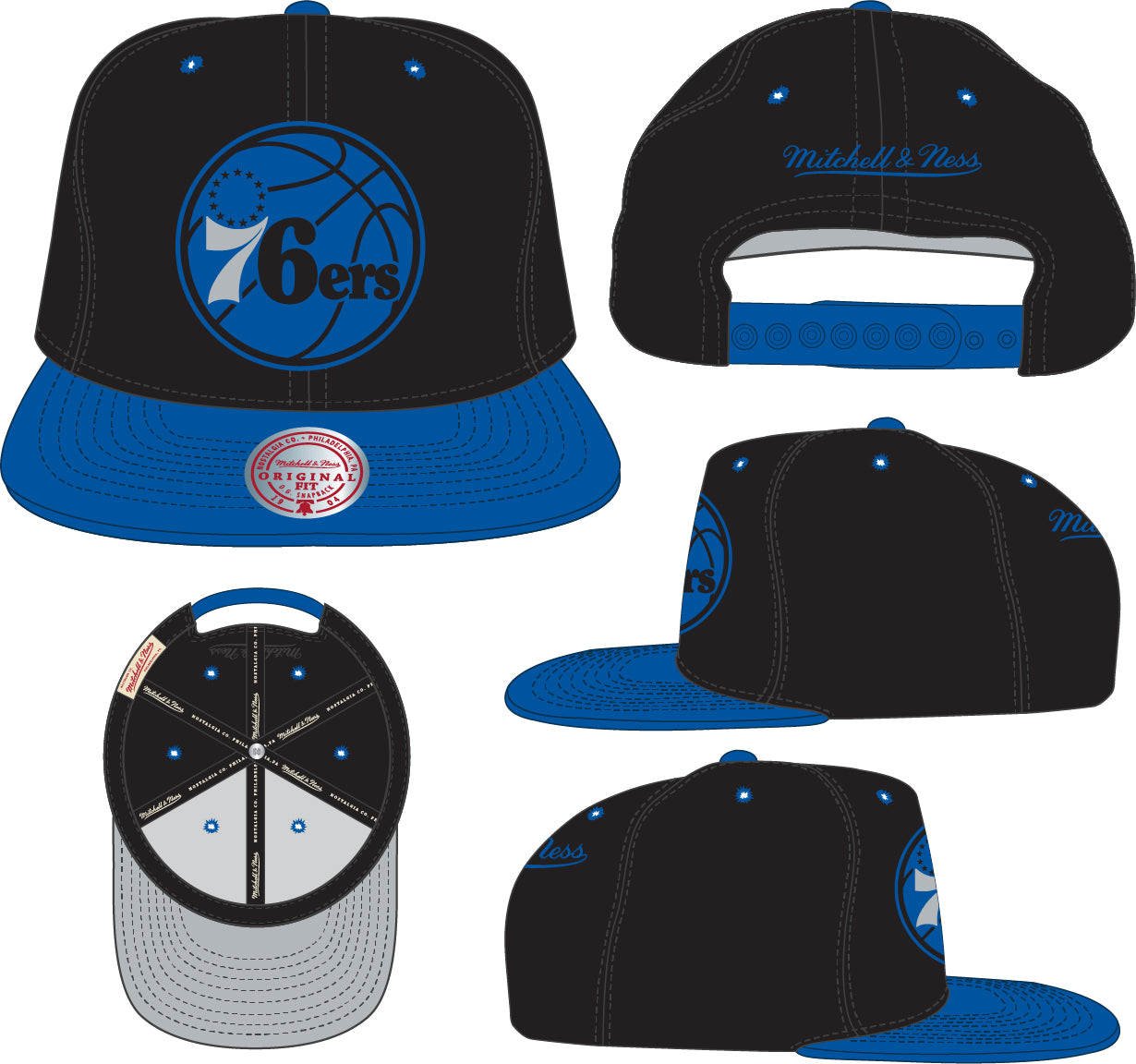 Men's Philadelphia 76ers NBA Black Royality Mitchell & Ness Snapback Hat
