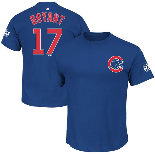 Youth Chicago Cubs Kris Bryant Majestic Royal 2016 World Series Bound Name & Number T-Shirt