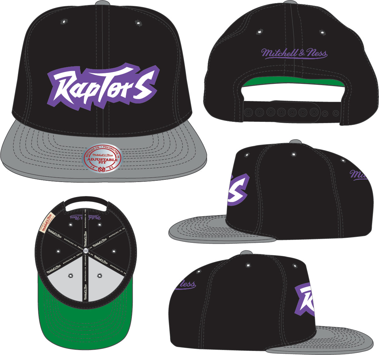 Men's Toronto Raptors NBA Core Basic Script 2 Tone Black/Gray Mitchell & Ness Snapback Hat