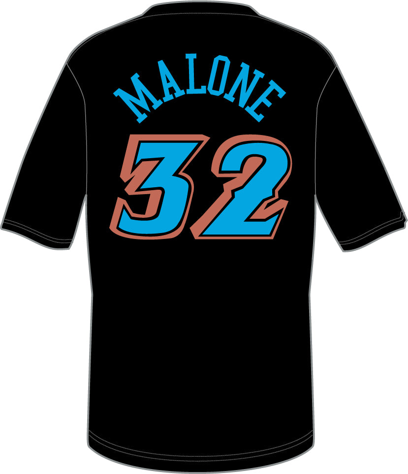 Men's Utah Jazz Karl Malone Mitchell & Ness Black Reload Name & Number T-Shirt