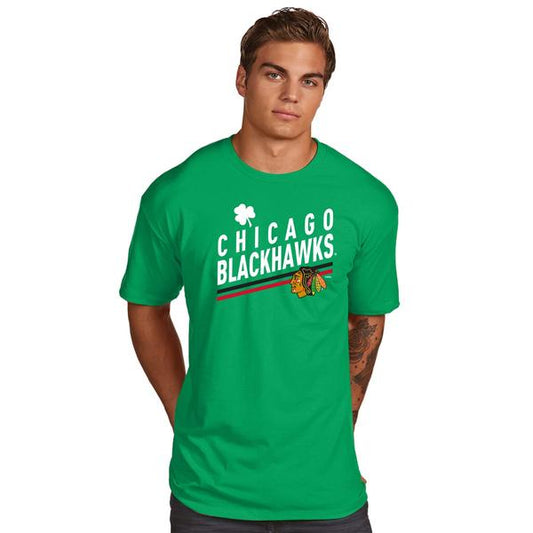 Men's NHL Chicago Blackhawks Kelly Green St. Patrick's Day Superior Stripe T-Shirt-Green