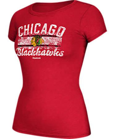 Women's Chicago Blackhawks Reebok Red Flag Fade Cap Sleeve Tee By Reebok