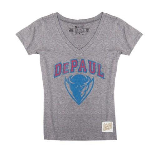 Women's NCAA DePaul Blue Demons Gray Triblend Retro Brand V-Neck Tee