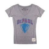 Women's NCAA DePaul Blue Demons Gray Triblend Retro Brand V-Neck Tee - Pro Jersey Sports
