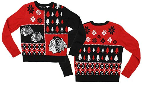 Youth NHL Chicago Blackhawks Patches Crew Neck Ugly Christmas Sweater