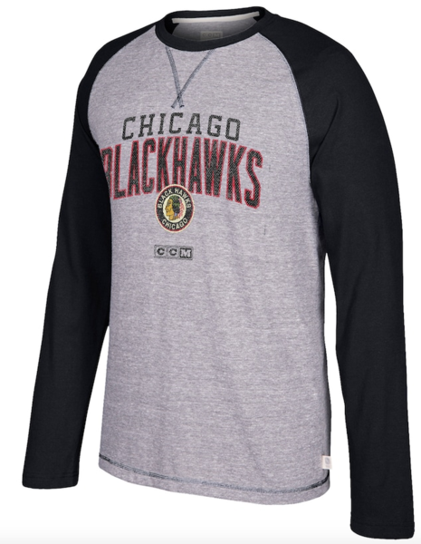 Men's Chicago Blackhawks Gray/Black CCM Long Sleeve Crew T-Shirt