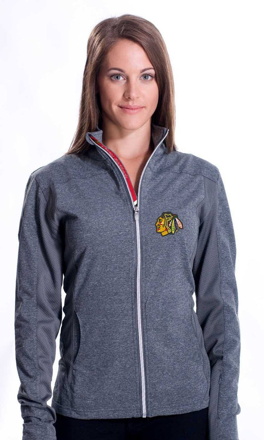 Women's Chicago Blackhawks Levelwear Aurora Script Full Zip Jacket-Grey