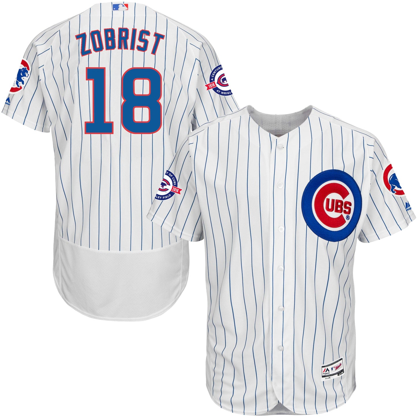 Chicago Cubs Ben Zobrist Majestic Home Flexbase Authentic Jersey with 100 Years at Wrigley Field Commemorative Patch