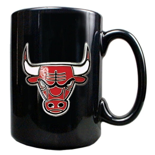 Chicago Bulls 15 oz. Black Ceramic Metal Primary Logo Emblem Mug