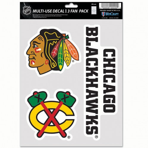 Chicago Blackhawks NHL Fan Pack Multi-Use Decal 3 Pack