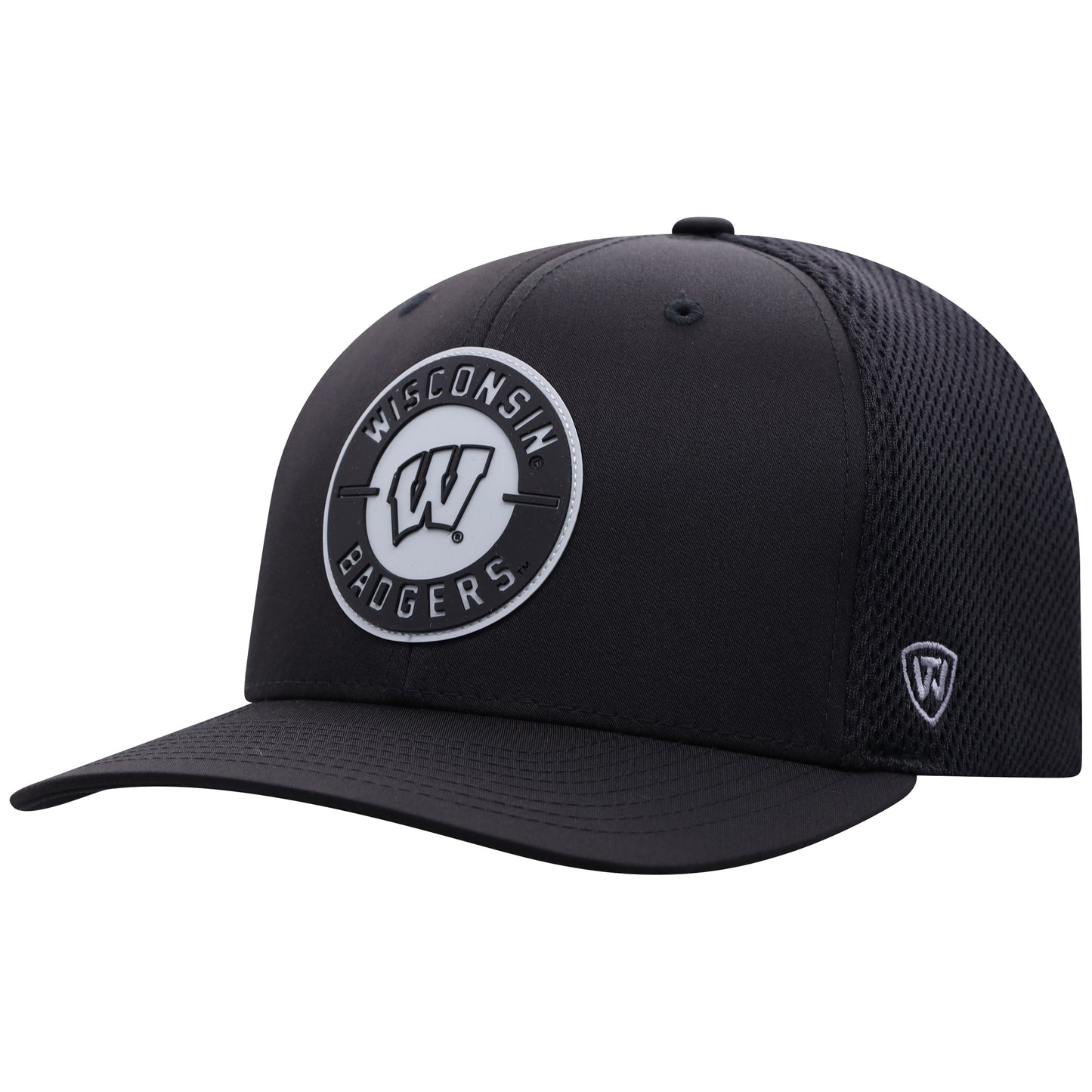 Men's Top Of The World Wisconsin Badgers Black Abbott One Fit Flex Fit Hat