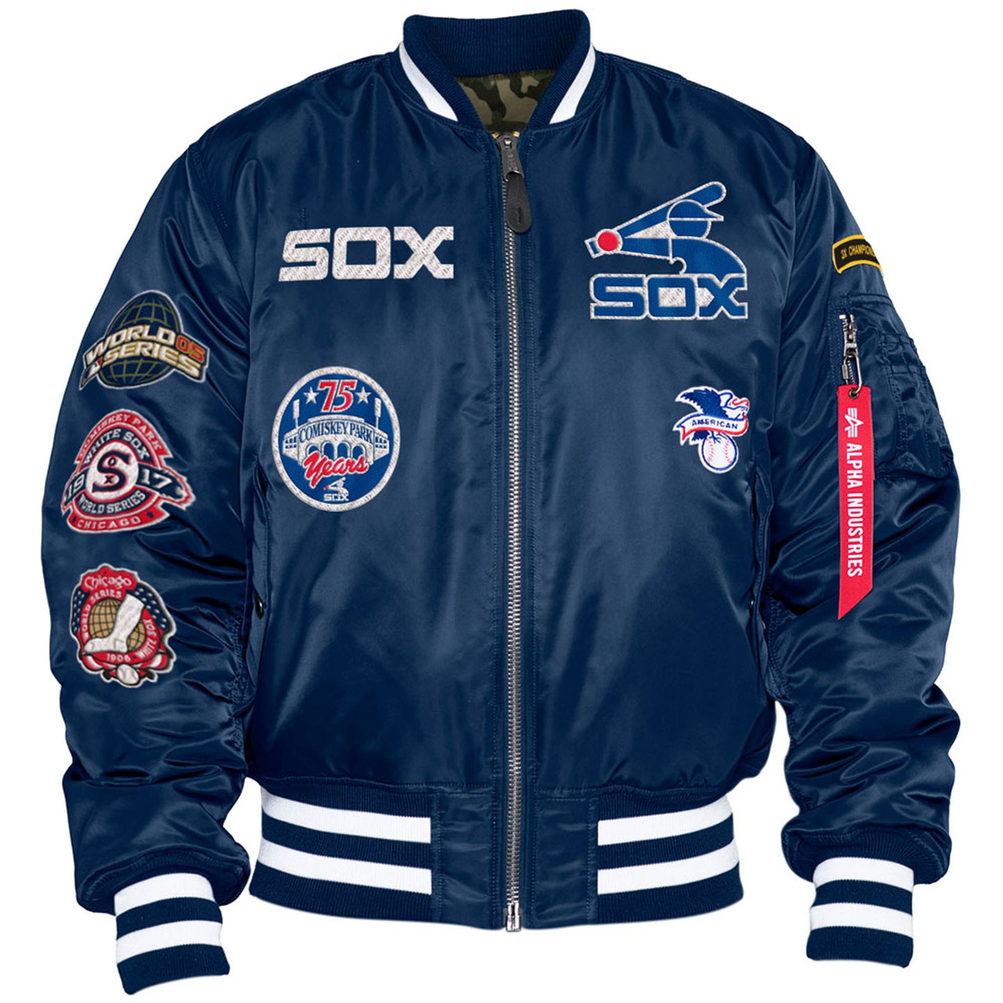 Men's Chicago White Sox Alpha Industries X New Era Navy Cooperstown Collection MA-1 Bomber Jacket