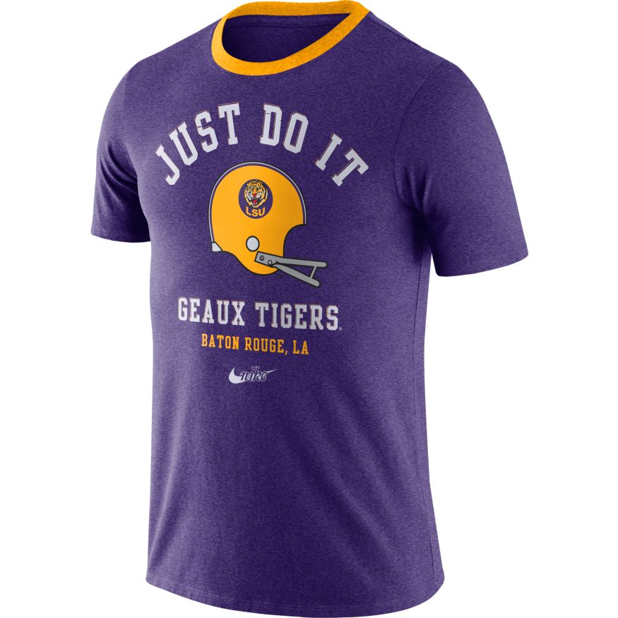 Men's LSU Tigers Football Purple Vault Helmet Logo T-Shirt By Nike