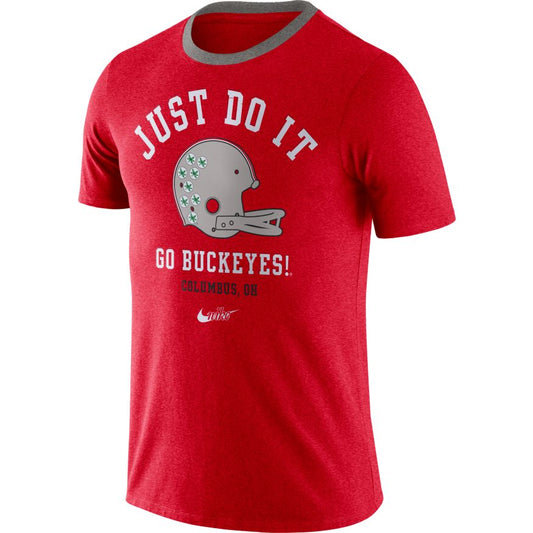 Men's Ohio State Buckeyes Football Scarlet Vault Helmet Logo T-Shirt By Nike