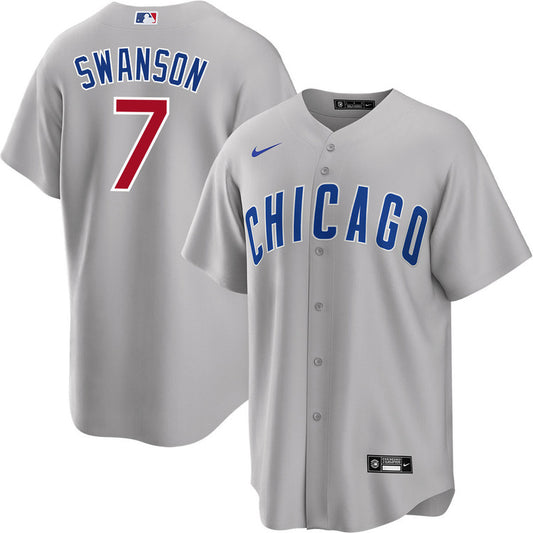NIKE Men's Dansby Swanson Chicago Cubs Gray Road Premium Stitch Replica Jersey