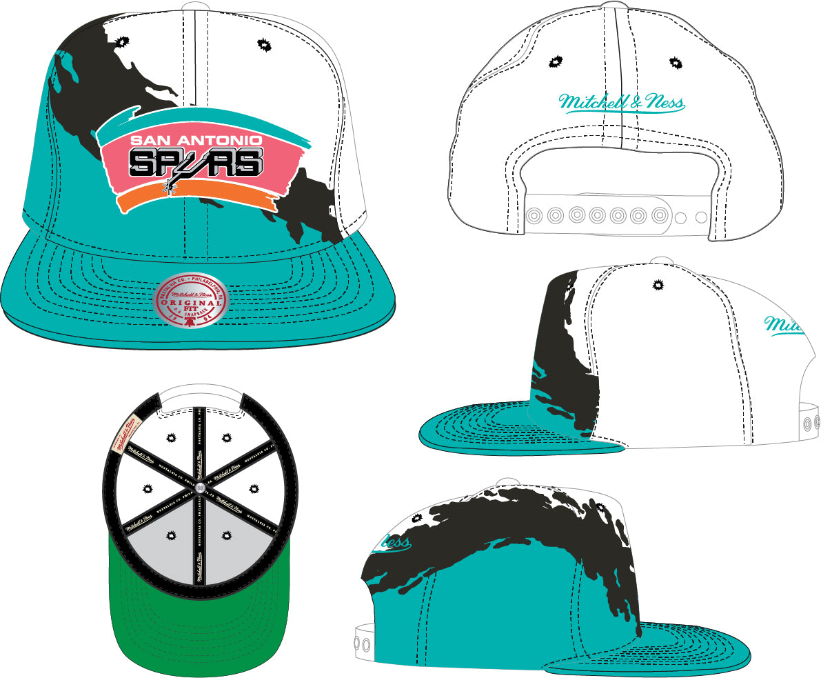 San Antonio Spurs HWC NBA Paintbrush Mitchell & Ness Snapback Hat