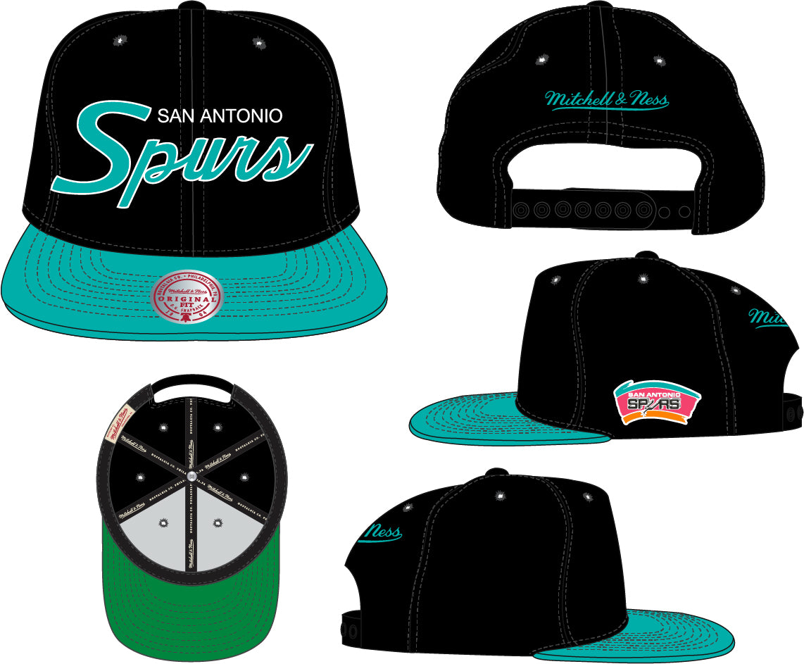 San Antonio Spurs HWC Team Script 2.0 Black Mitchell & Ness Snapback Hat