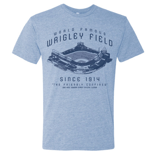 Men's Wrigley Field Chicago Blueprint Blue Tri Blend Tee-Blue