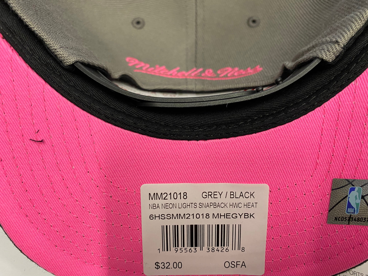 Men's Miami Heat Mitchell & Ness NBA Neon Lights HWC Grey/Pink Snapback Hat