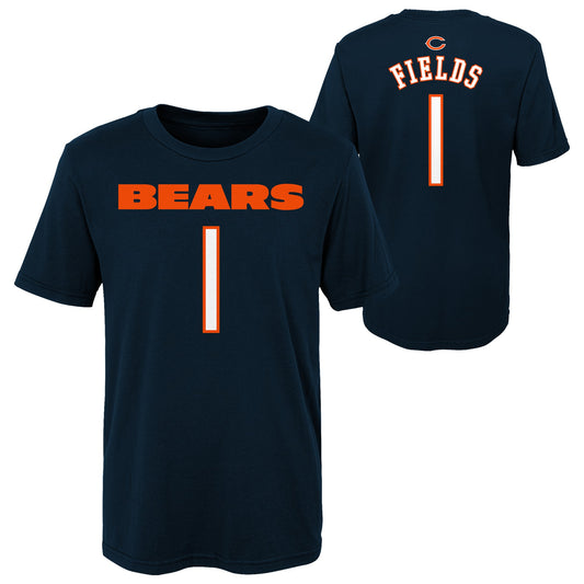 Youth Justin Fields Chicago Bears Navy Mainliner Name And Number Shirt