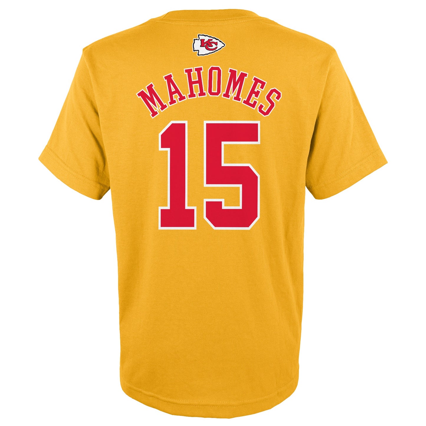 Youth Kansas City Chiefs Patrick Mahomes Gold Mainliner Player Name & Number T-Shirt