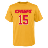 Youth Kansas City Chiefs Patrick Mahomes Gold Mainliner Player Name & Number T-Shirt - Pro Jersey Sports