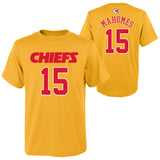 Youth Kansas City Chiefs Patrick Mahomes Gold Mainliner Player Name & Number T-Shirt - Pro Jersey Sports