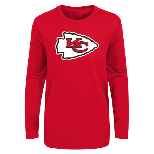 Youth Kansas City Chiefs NFL Red Primary Logo Performance Long Sleeve Tee