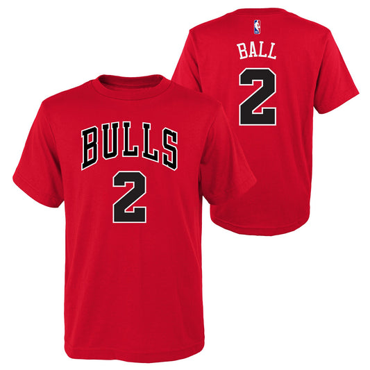 Youth Chicago Bulls Lonzo Ball Red NBA Player Name And Number T-Shirt