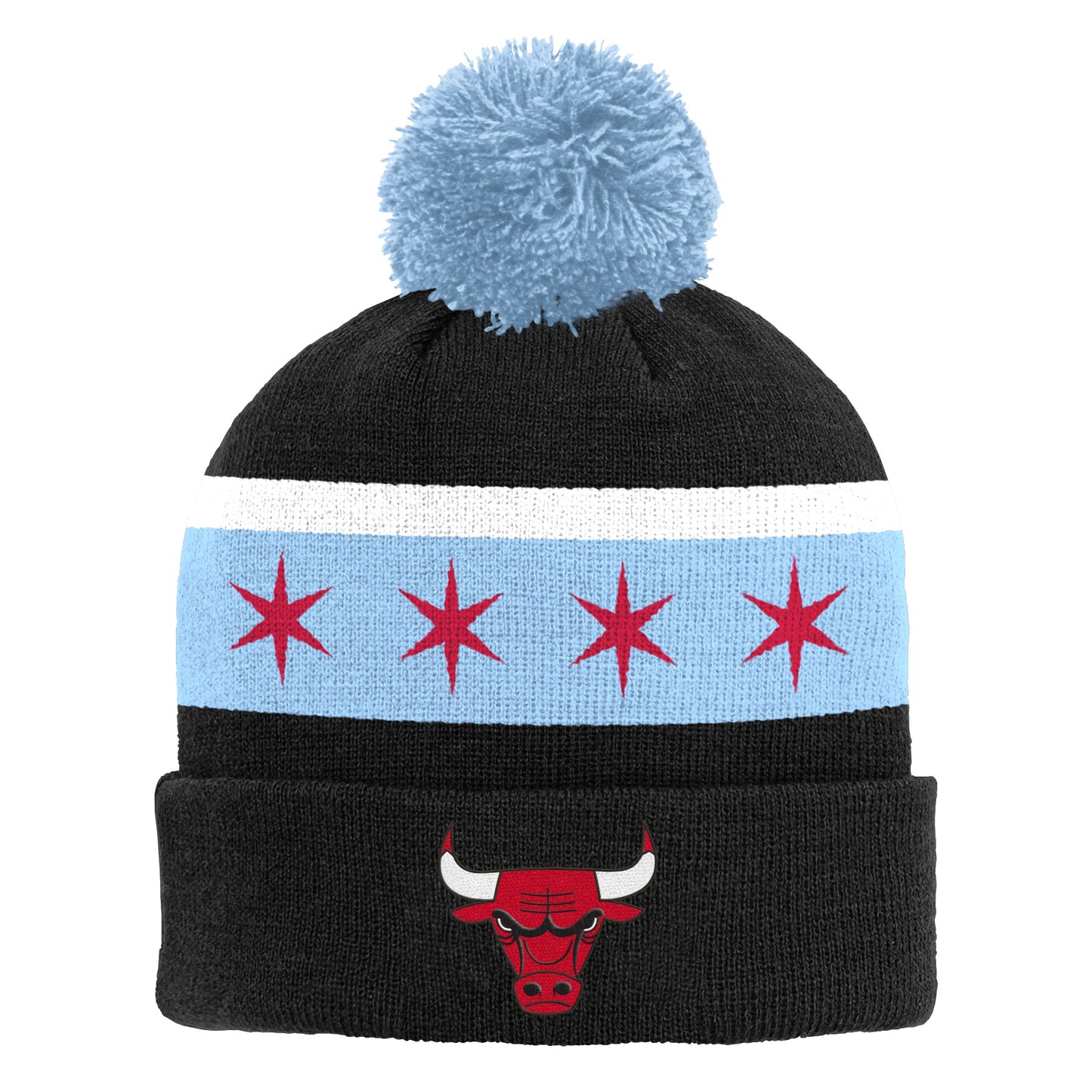 Youth Chicago Bulls City Flag Black NBA Cuff Pom Knit