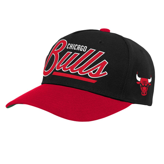 Youth Chicago Bulls NBA Two-Tone Black/Red Retro Script Adjustable Hat