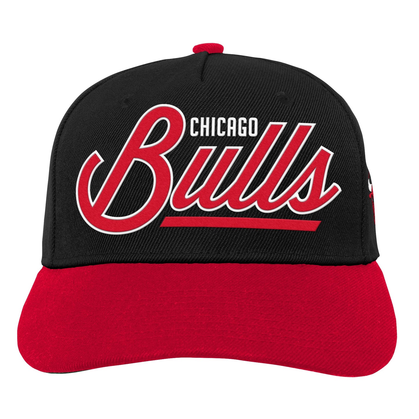 Youth Chicago Bulls NBA Two-Tone Black/Red Retro Script Adjustable Hat