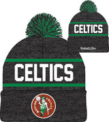 Boston Celtics Mitchell & Ness NBA Reload 2.0 Gray Cuffed Pom Knit Hat - Pro Jersey Sports