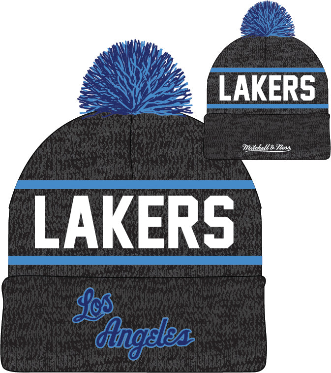 Los Angeles Lakers Mitchell & Ness NBA Reload 2.0 Gray Cuffed Pom Knit Hat