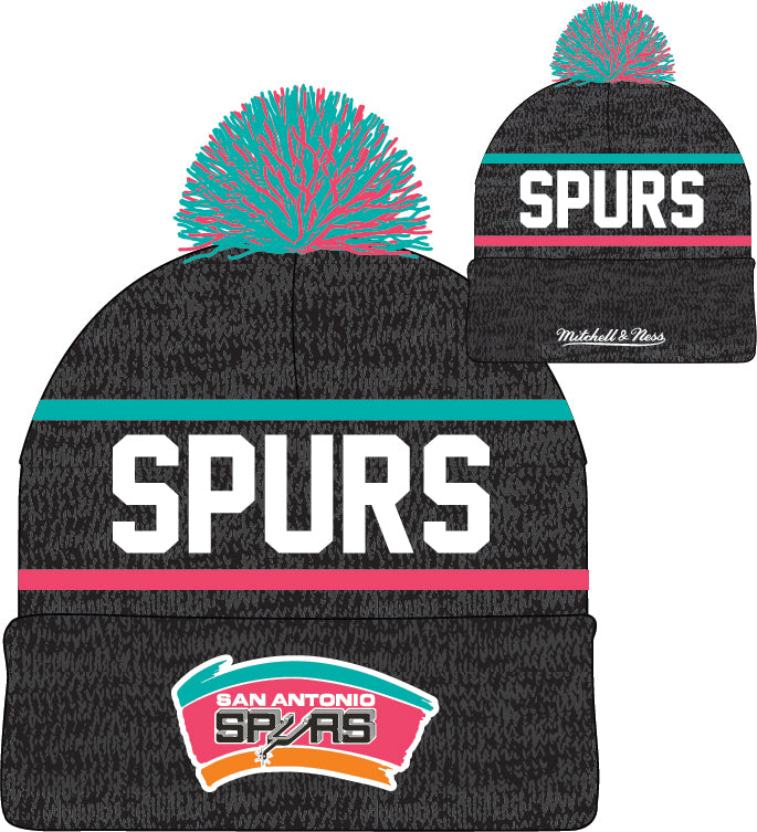 San Antonio Spurs Mitchell & Ness NBA Reload Gray Cuffed Pom Knit Hat