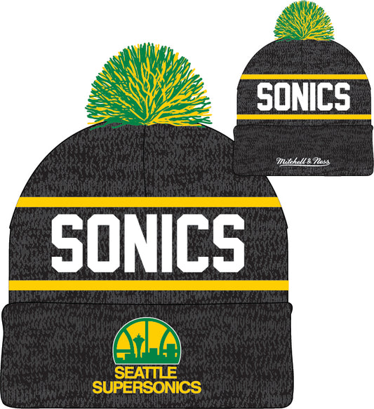 Seattle SuperSonics Mitchell & Ness NBA Reload 2.0 Gray Cuffed Pom Knit Hat