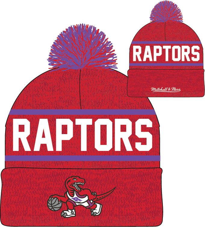 Toronto Raptors Mitchell & Ness NBA Reload 2.0 Red Cuffed Pom Knit Hat