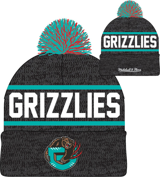 Memphis Grizzlies Mitchell & Ness NBA Reload 2.0 Gray Cuffed Pom Knit Hat