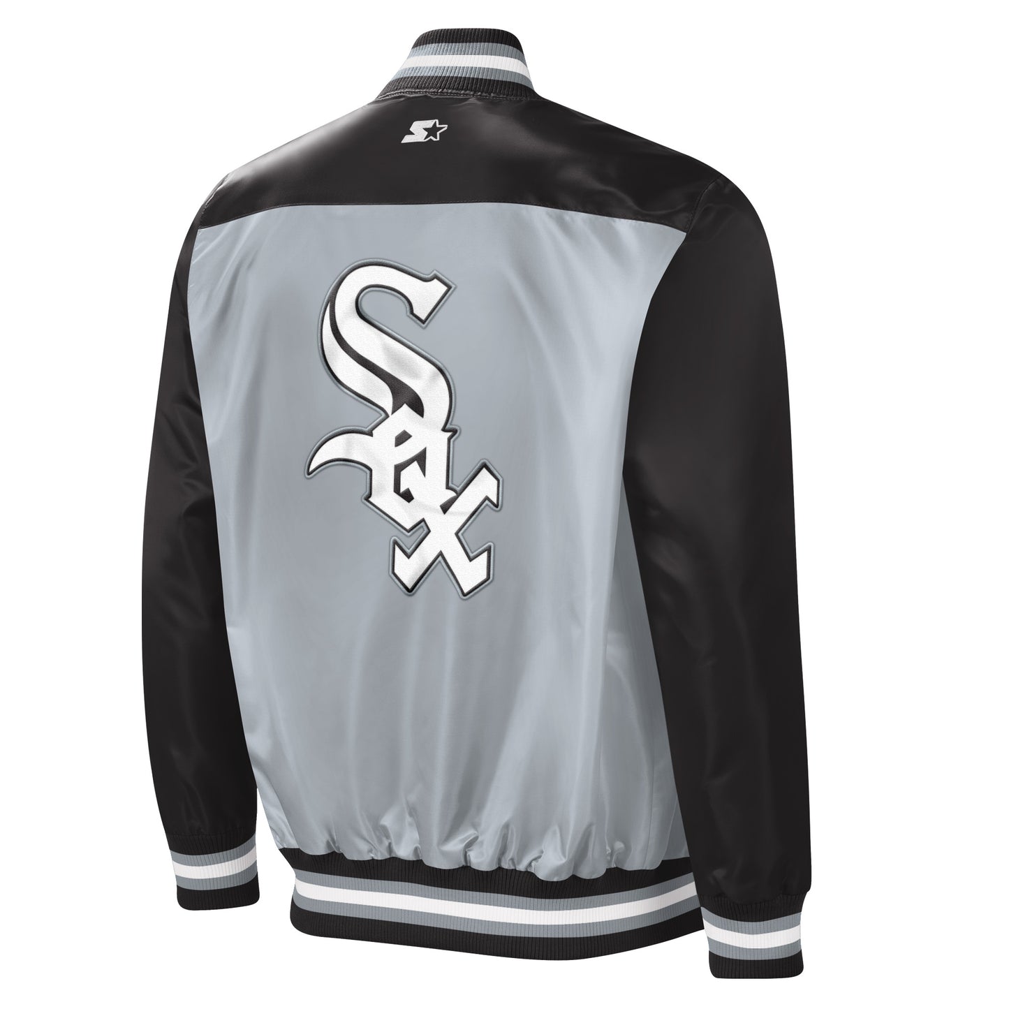 Men's Chicago White Sox Silver and Black Button Down Starter Varsity Jacket