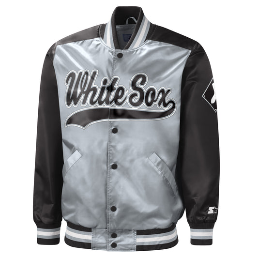Men's Chicago White Sox Silver and Black Button Down Starter Varsity Jacket