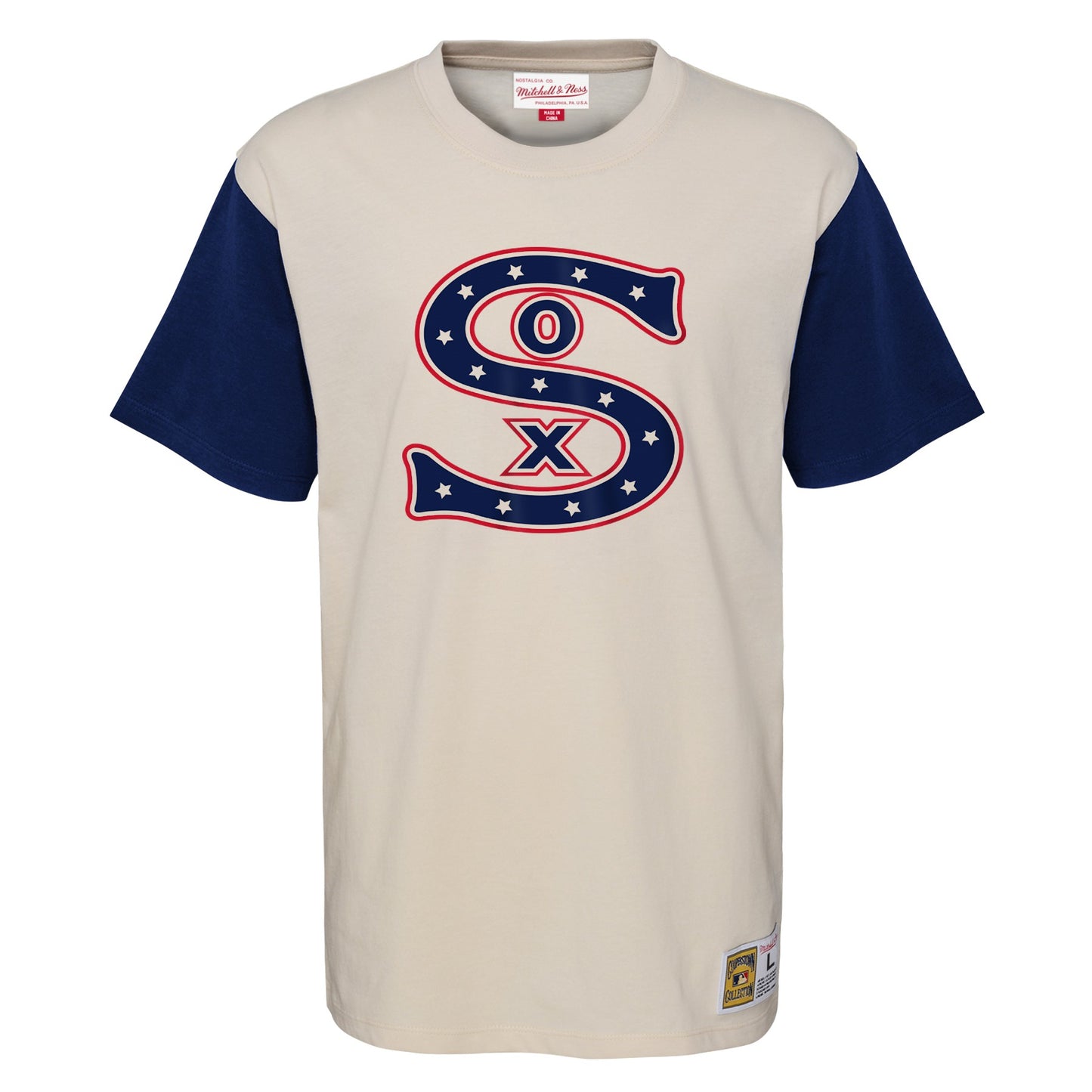 Youth Chicago White Sox Mitchell and Ness Cream/Navy Colorblock T-Shirt