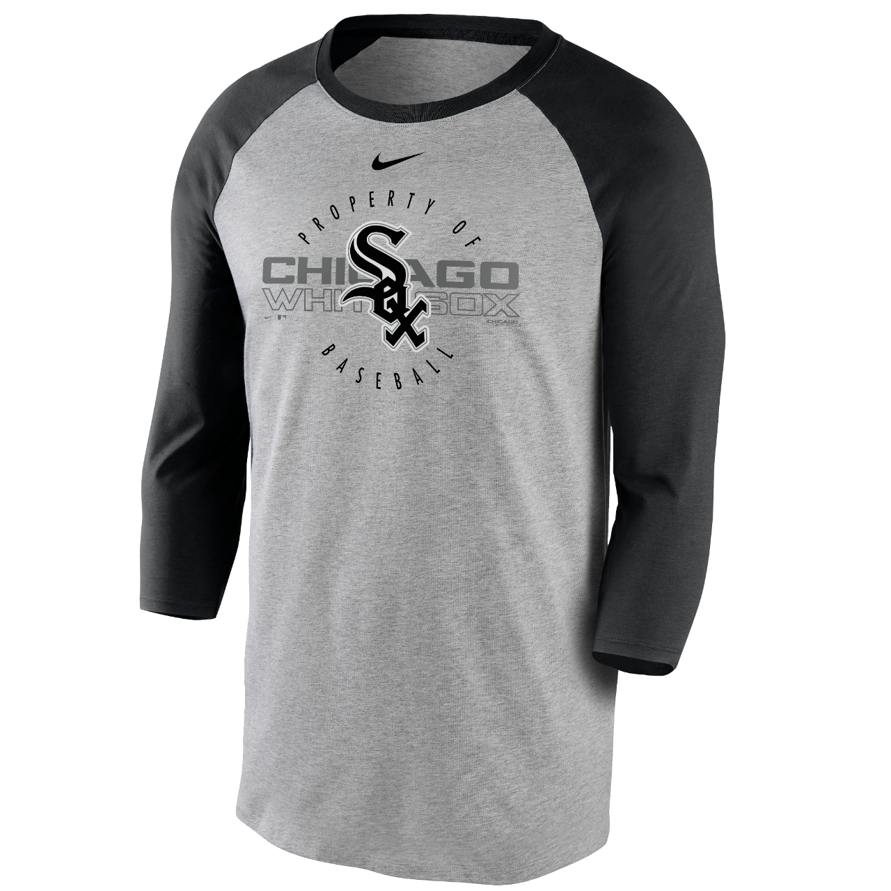 Men's Chicago White Sox Nike Gray/Black Property Of Tri-Blend Raglan 3/4 Sleeve T-Shirt